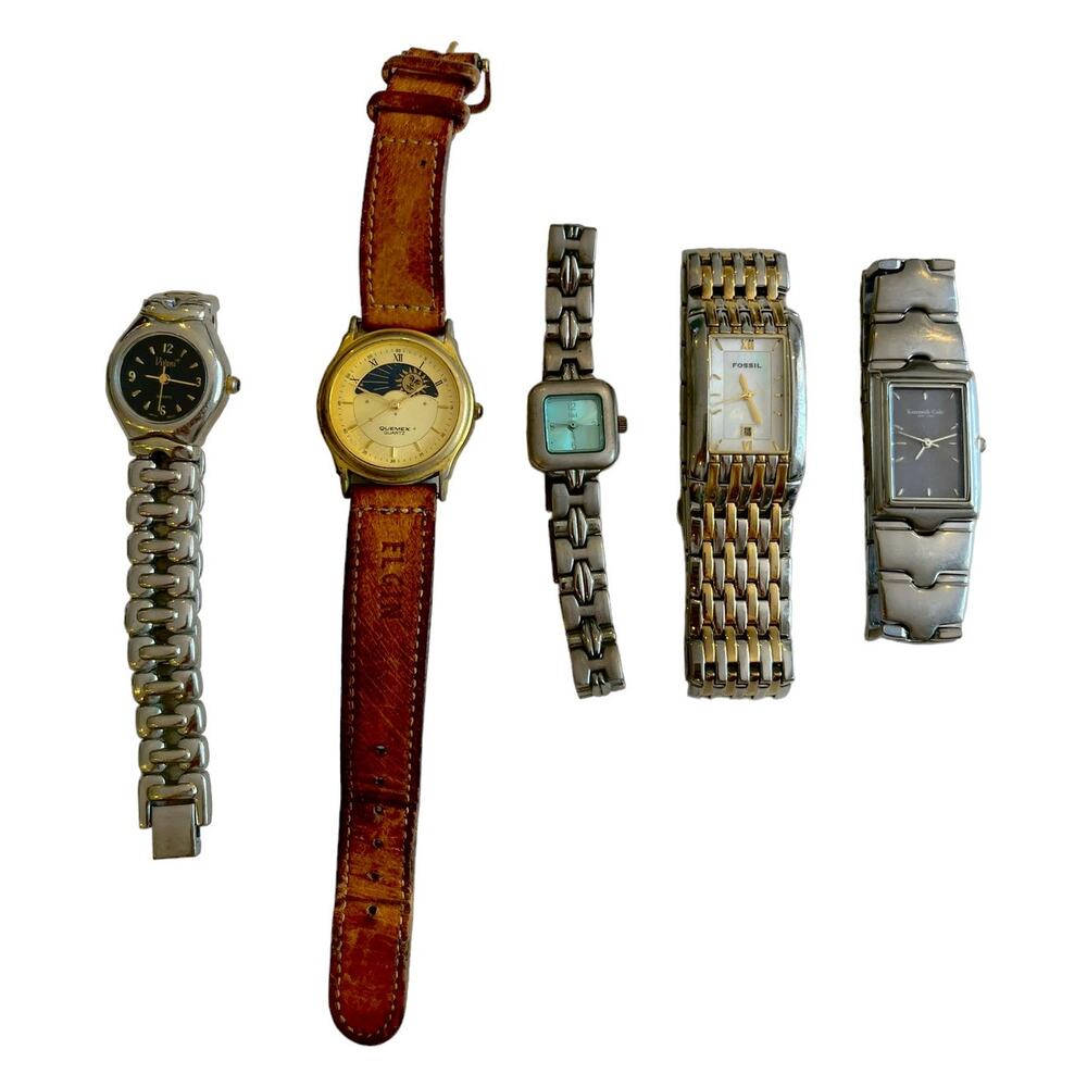 Lot Vintage Designer Watches Fossil Kenneth Cole Quemex Elgin Stainless